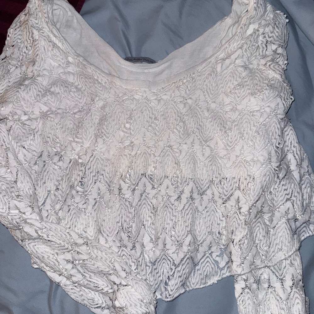White Lace flag triangle point long sleeved crop Bollywood blouse fall winter - Picture 2 of 2